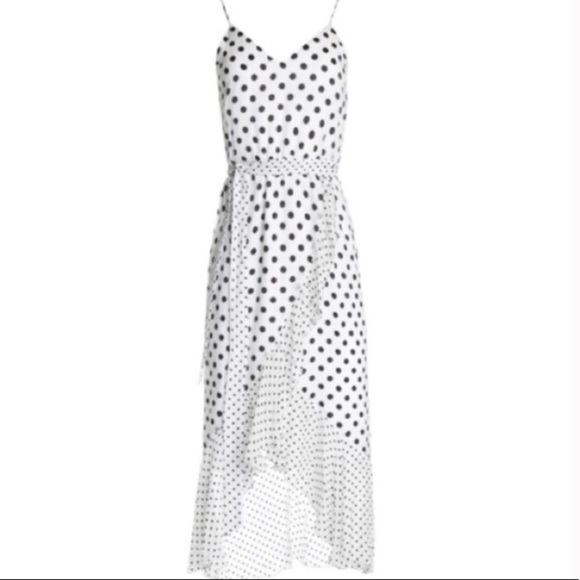 Nwt Alice + Olivia black and white silk marble polkadot faux wrap high-low dress - Picture 3 of 8
